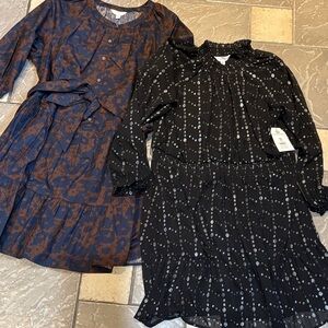 Time and Tru Black Silver Dot-Print Smocked Long-Sleeve Dress lot 2